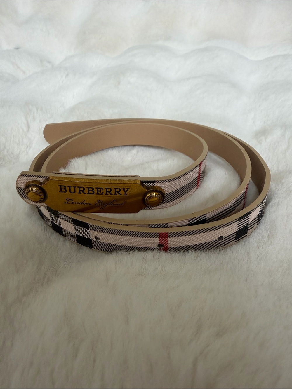 Vintage Burberry Check Canvas & Leather Belt, brown tan